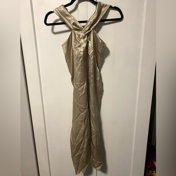 Nanushka Revolve Brand | Dark Gold Satin Dress - Halter Neckline - Picture 1 of 1